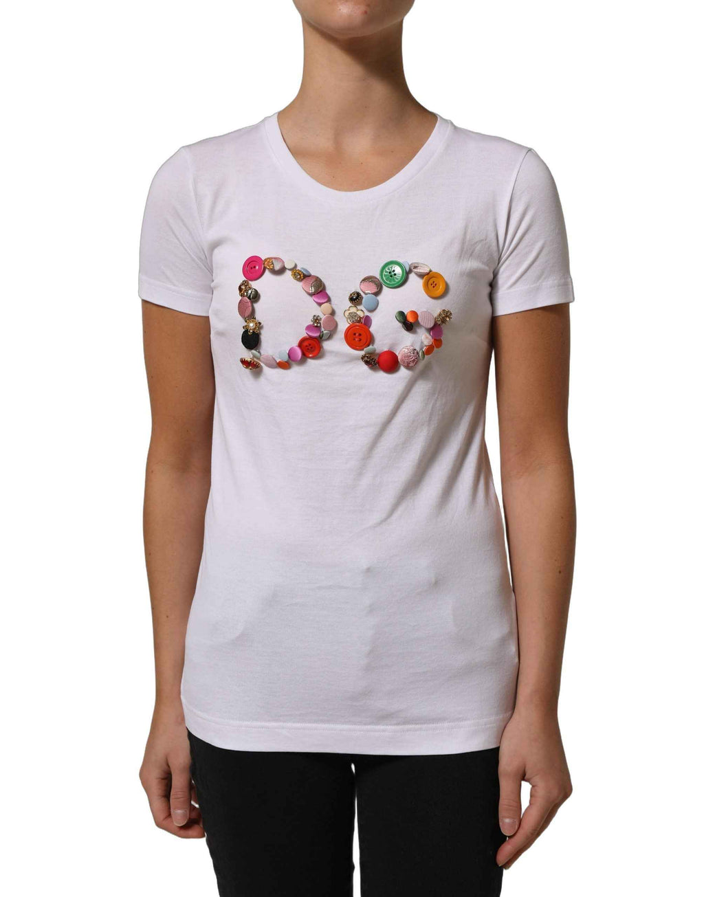 Dolce & Gabbana White DG Logo Embellished Round Neck T-shirt