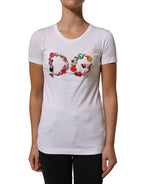 Dolce & Gabbana White DG Logo Embellished Round Neck T-shirt