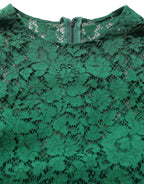 Dolce & Gabbana Green Floral Lace Round Neck Blouse Top