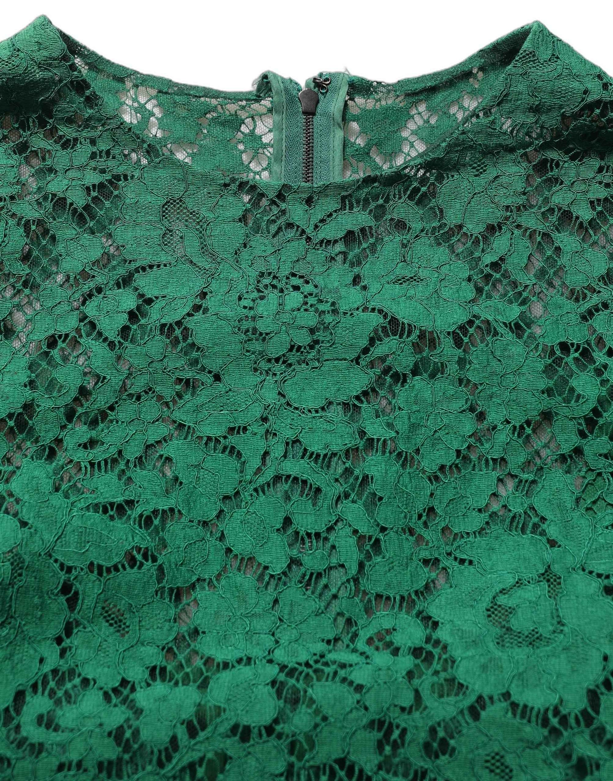 Dolce & Gabbana Green Floral Lace Round Neck Blouse Top
