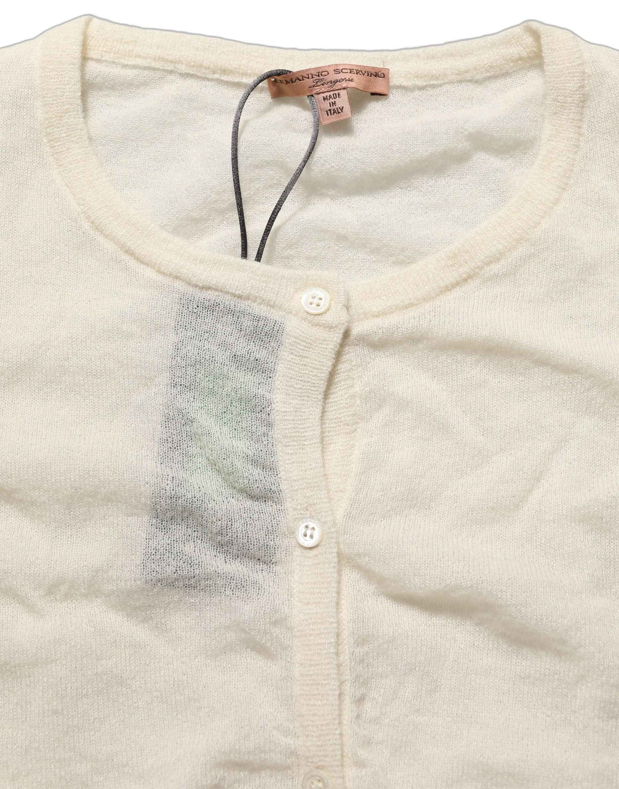 Ermanno Scervino White Knit Cropped Wool Cardigan Sweater