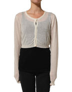 Ermanno Scervino White Knit Cropped Wool Cardigan Sweater