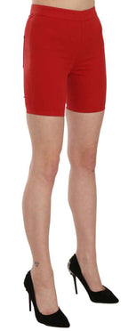 PINKO Red Mid Waist Cotton Stretch Slim Mini Shorts