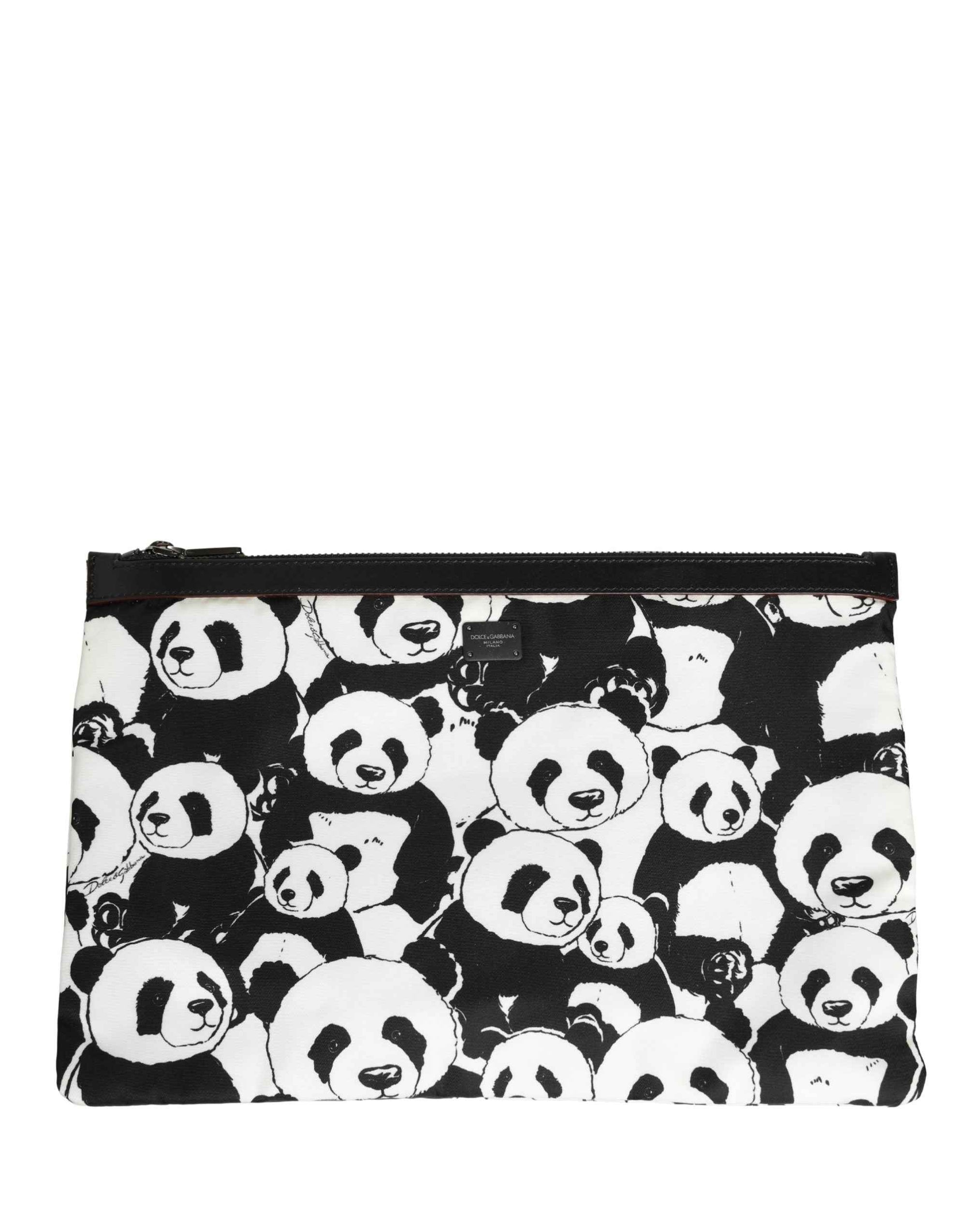 Dolce & Gabbana Black White Panda Print Nylon Clutch Men Pouch Borse Bag