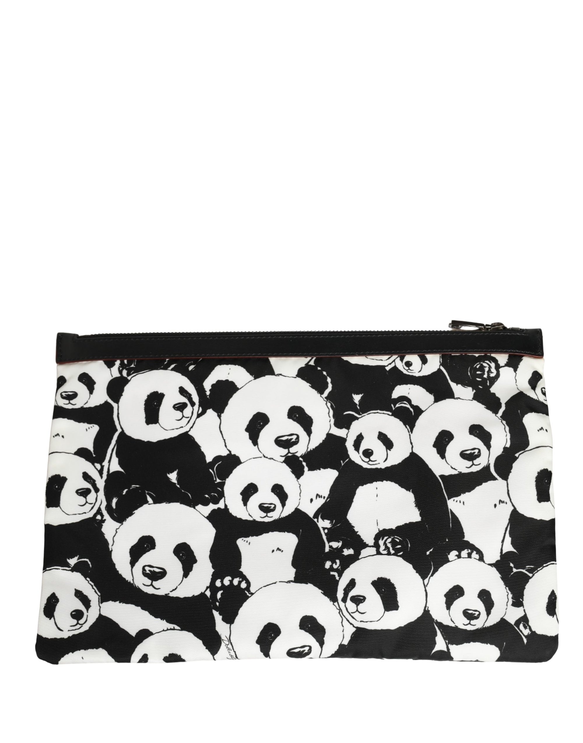 Dolce & Gabbana Black White Panda Print Nylon Clutch Men Pouch Borse Bag