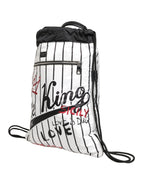 Dolce & Gabbana Black White Striped Polyester Drawstring Backpack Men Bag