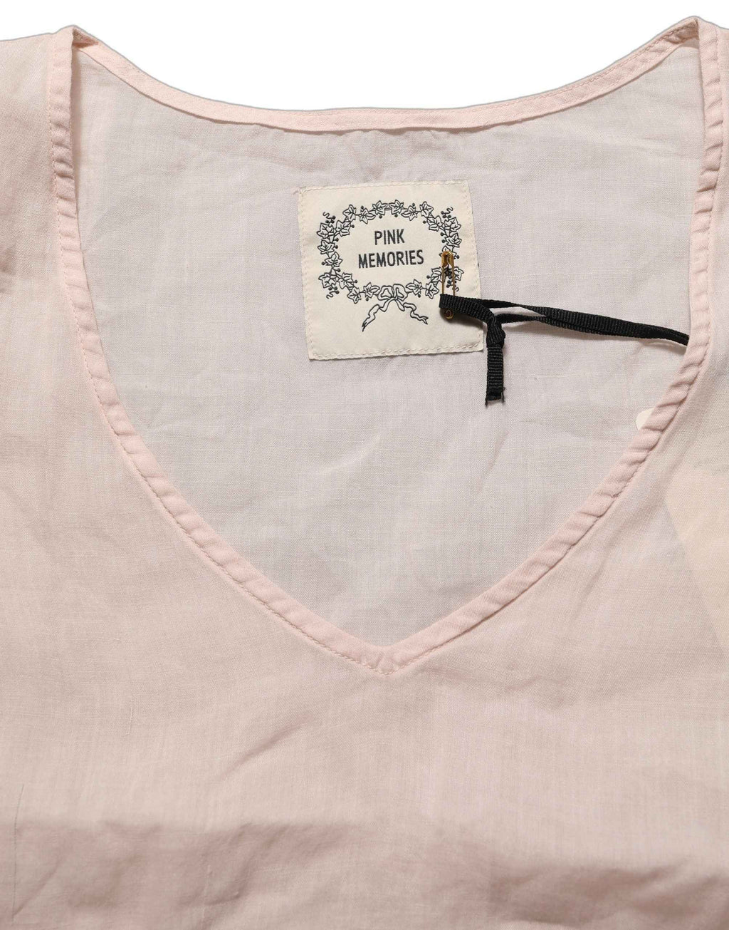 PINK MEMORIES Light Pink Linen V-Neck Long Sleeves Blouse Top