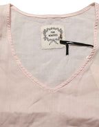 PINK MEMORIES Light Pink Linen V-Neck Long Sleeves Blouse Top