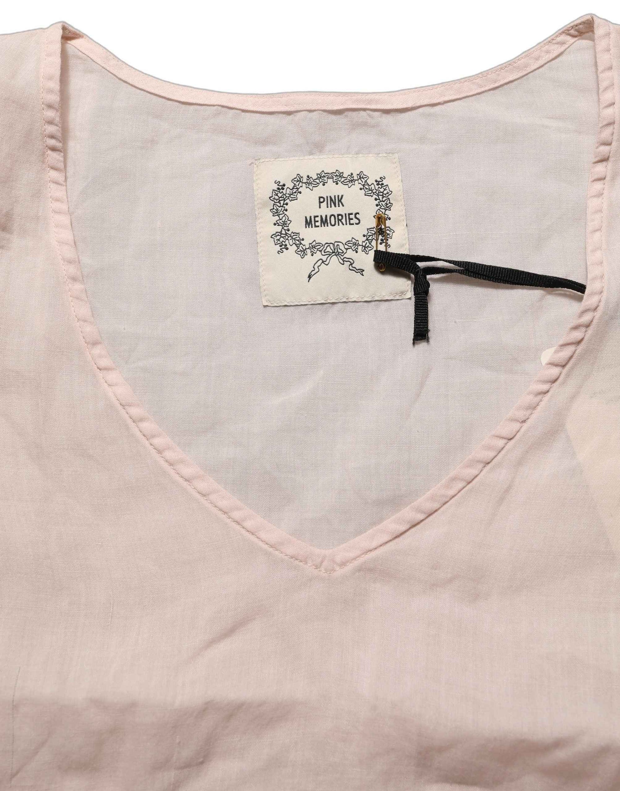 PINK MEMORIES Light Pink Linen V-Neck Long Sleeves Blouse Top