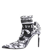 Dolce & Gabbana White Graffiti Stretch Ankle Boots Shoes