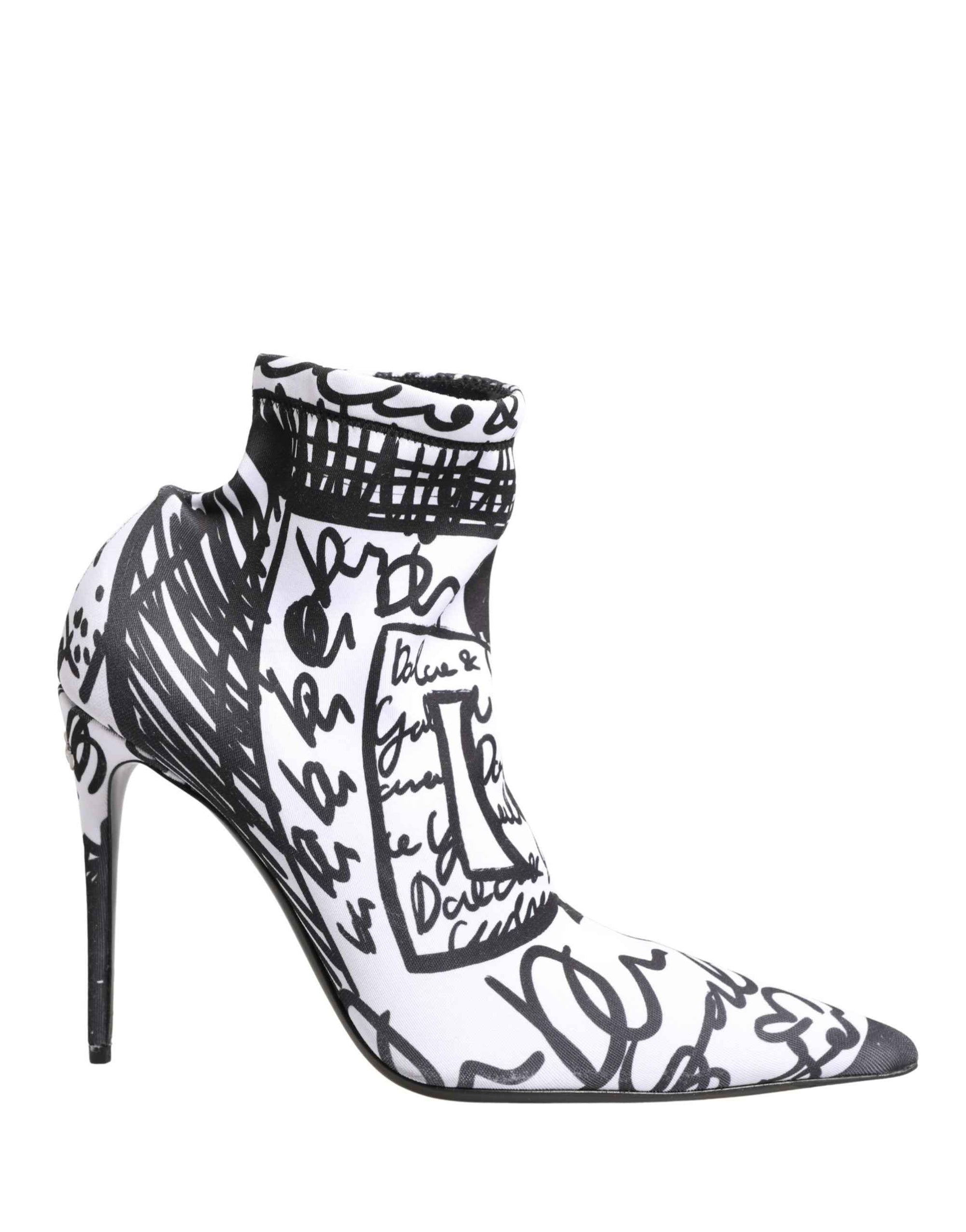 Dolce & Gabbana White Graffiti Stretch Ankle Boots Shoes