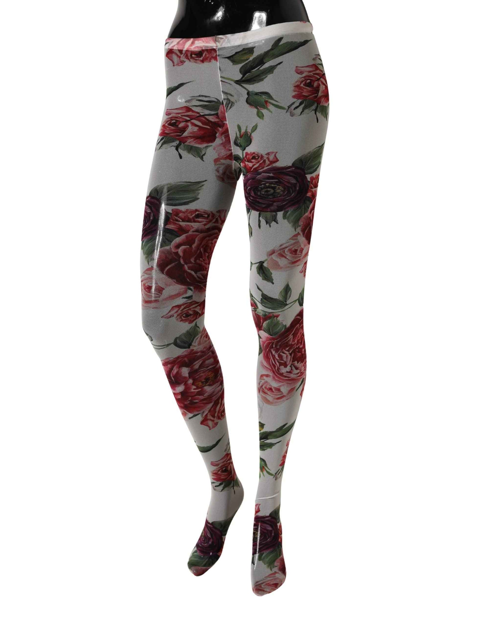 Dolce & Gabbana White Nylon Floral Print Tights Stockings Socks