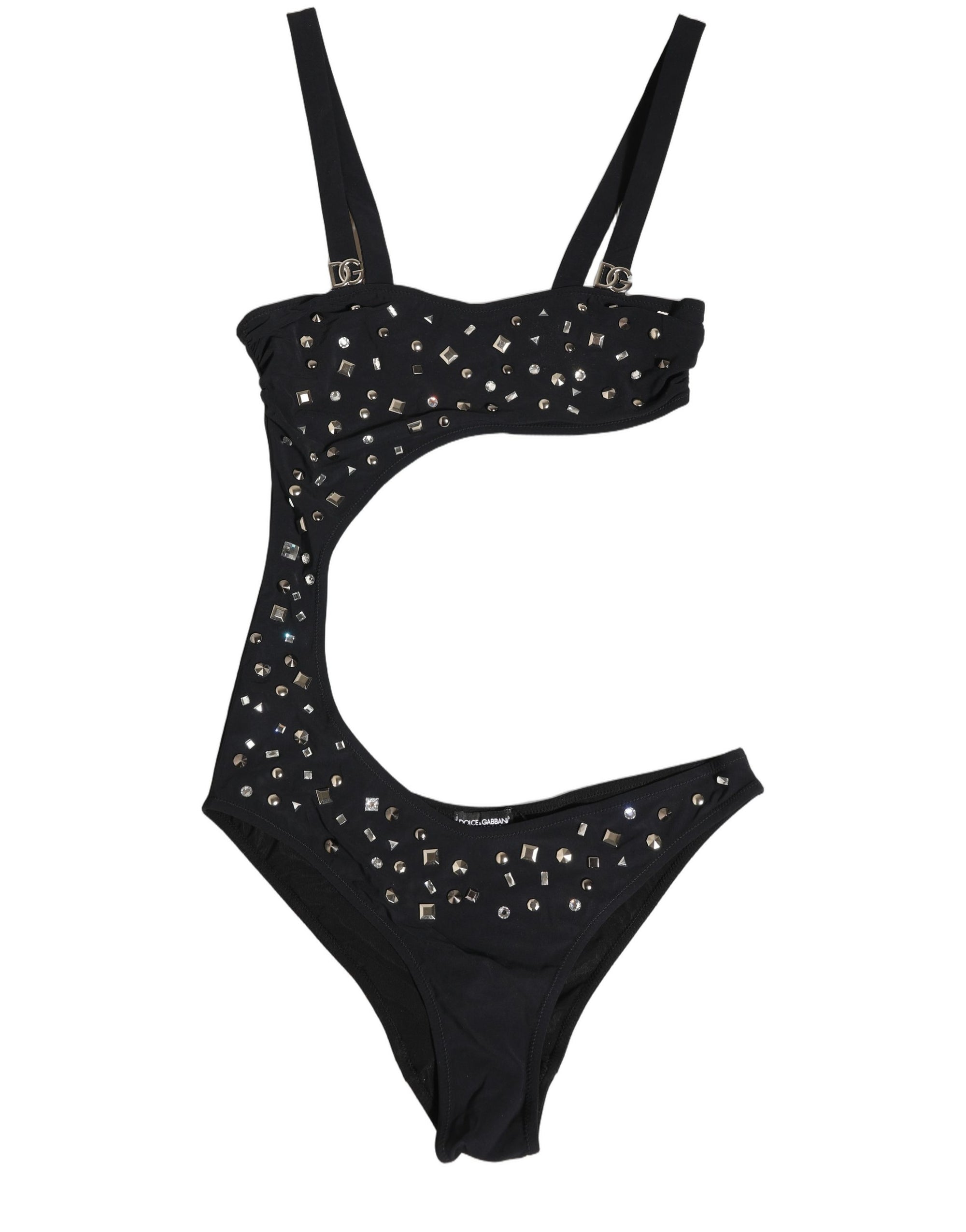 Dolce & Gabbana Black Embellished Cutout Bandeau One Piece Swimwear