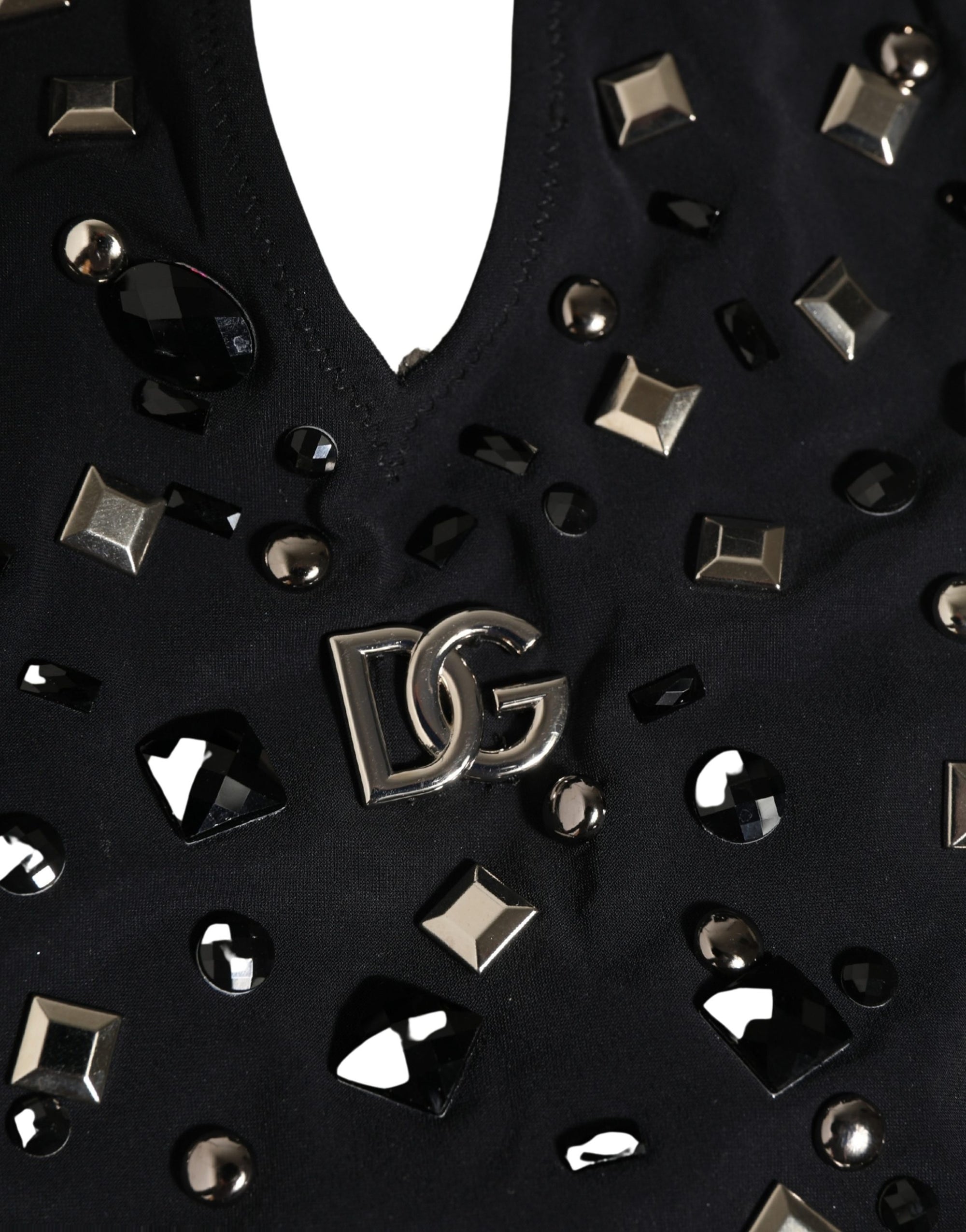 Dolce & Gabbana Black Logo Embellished Cutout One Piece Swimwear