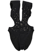 Dolce & Gabbana Black Logo Embellished Cutout One Piece Swimwear