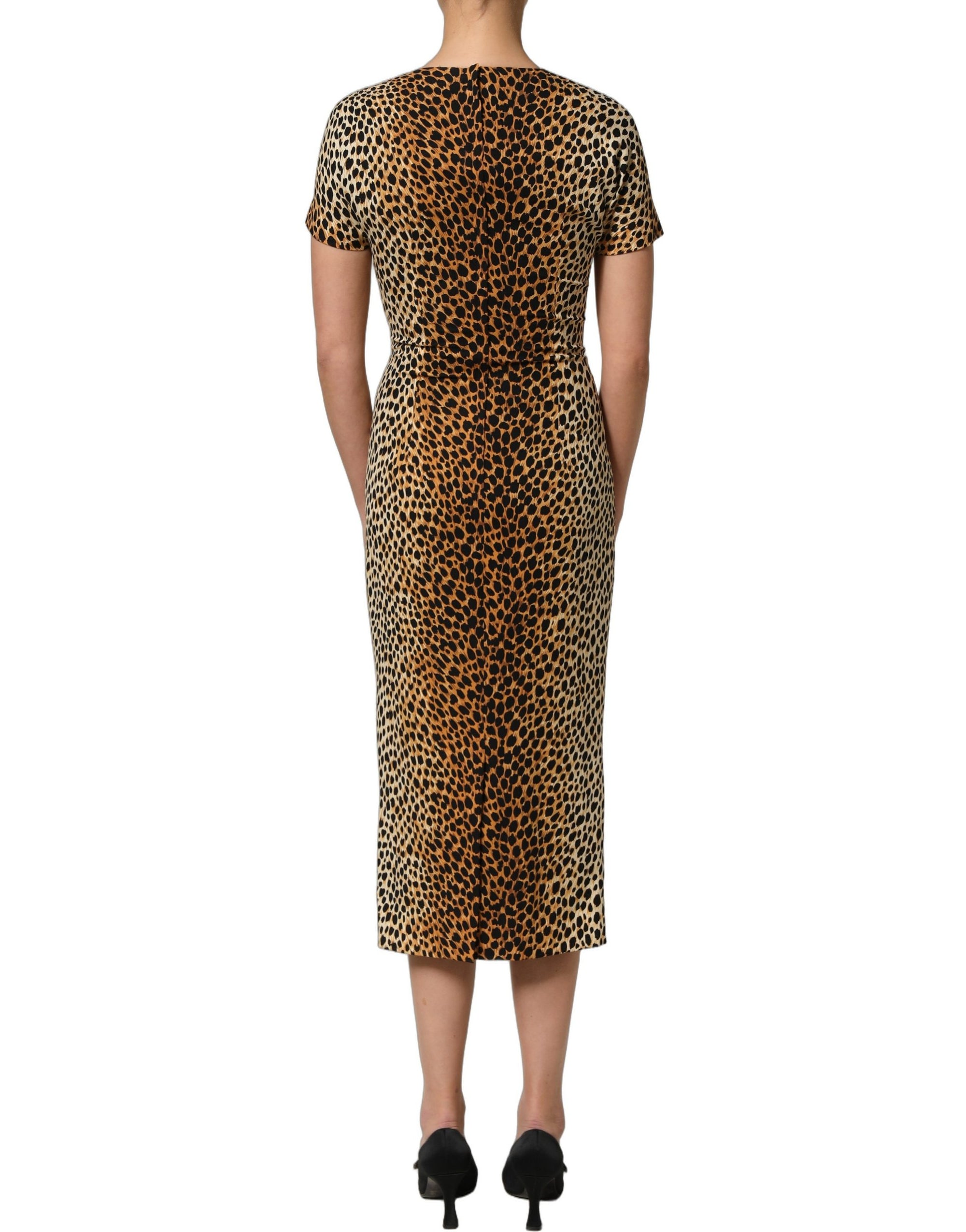 Dolce & Gabbana Brown Leopard Print Silk Sheath Midi Dress
