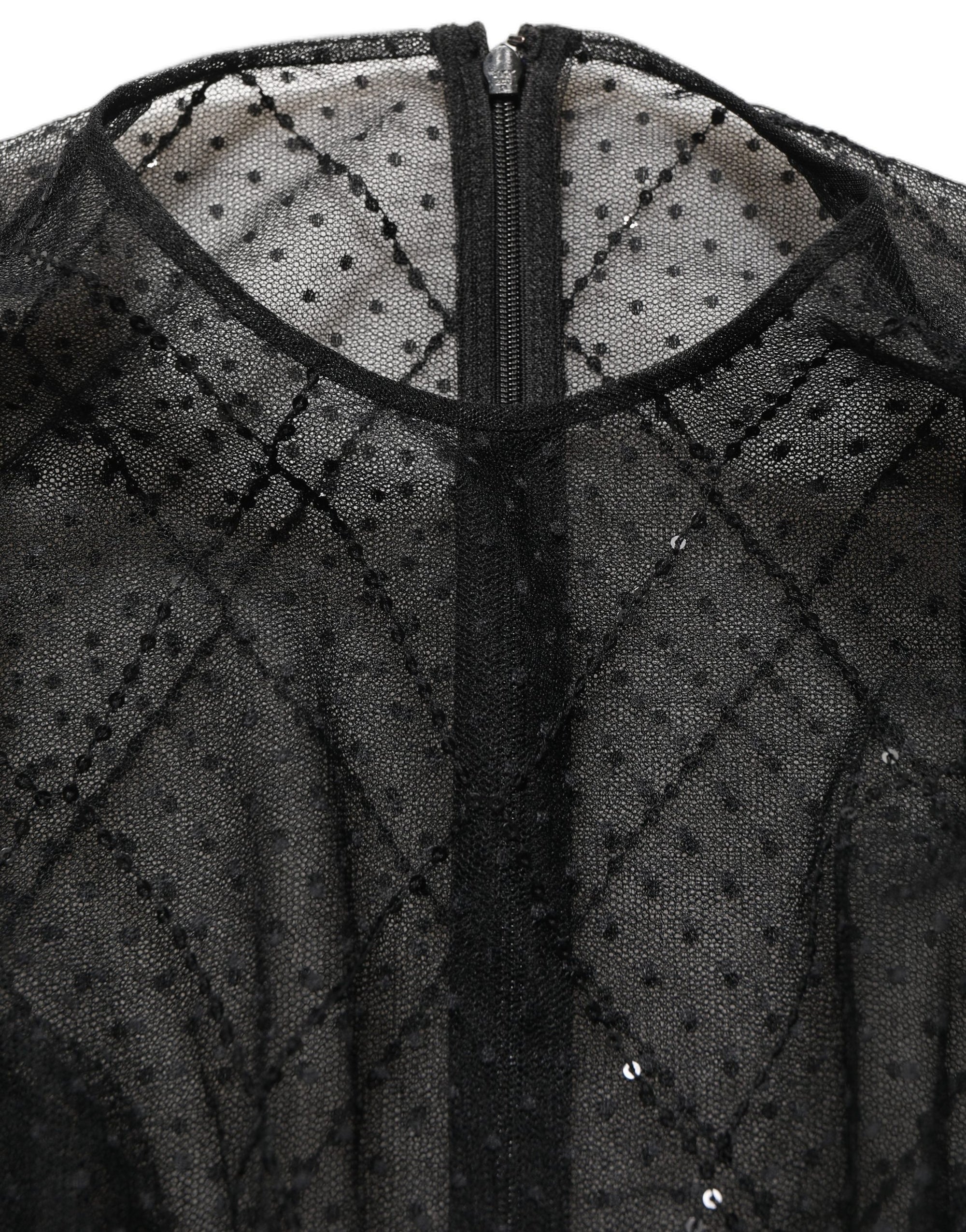 Dolce & Gabbana Black Mesh Lace Long Sleeved Maxi Gown Dress