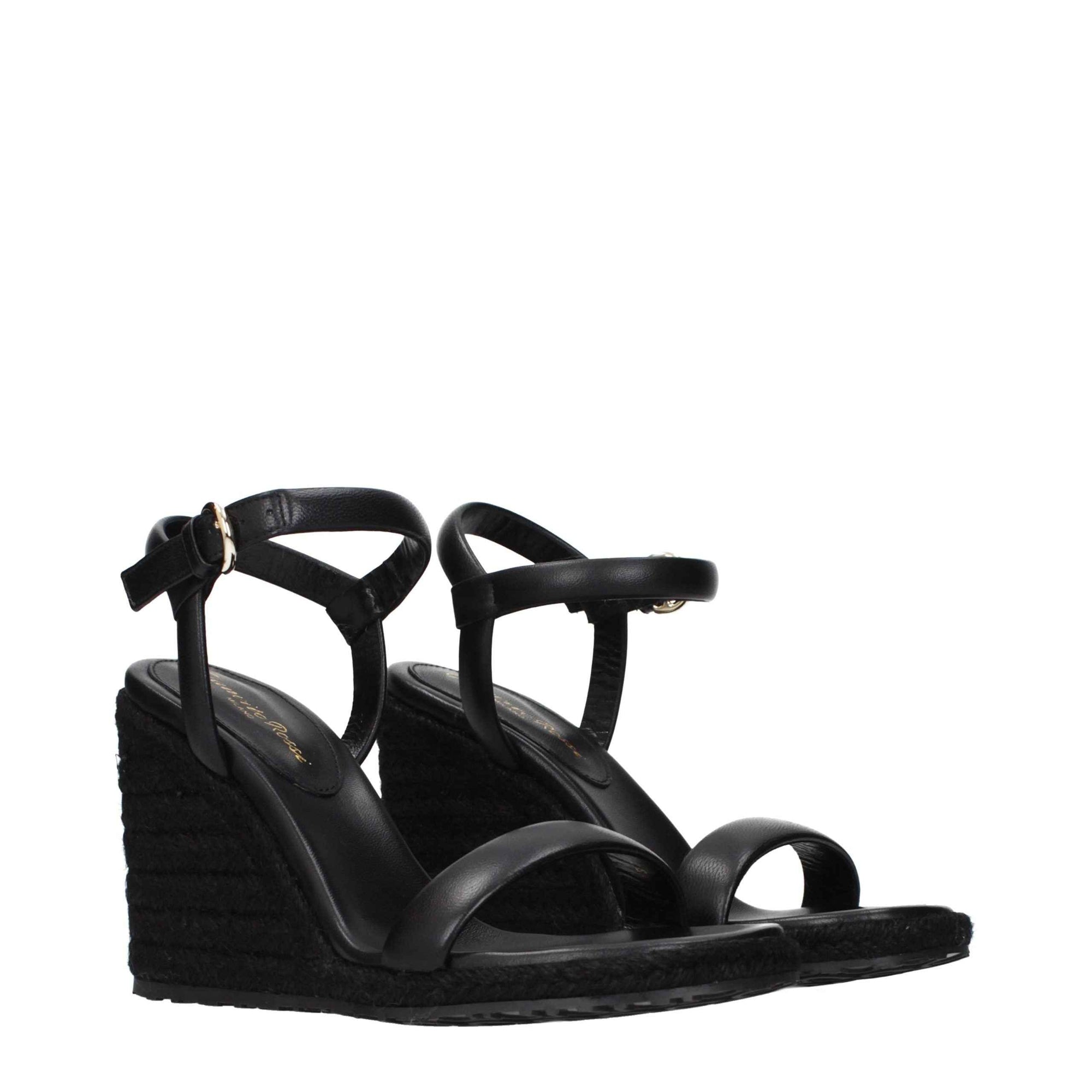 Gianvito Rossi Black Leather Wedge Sandals