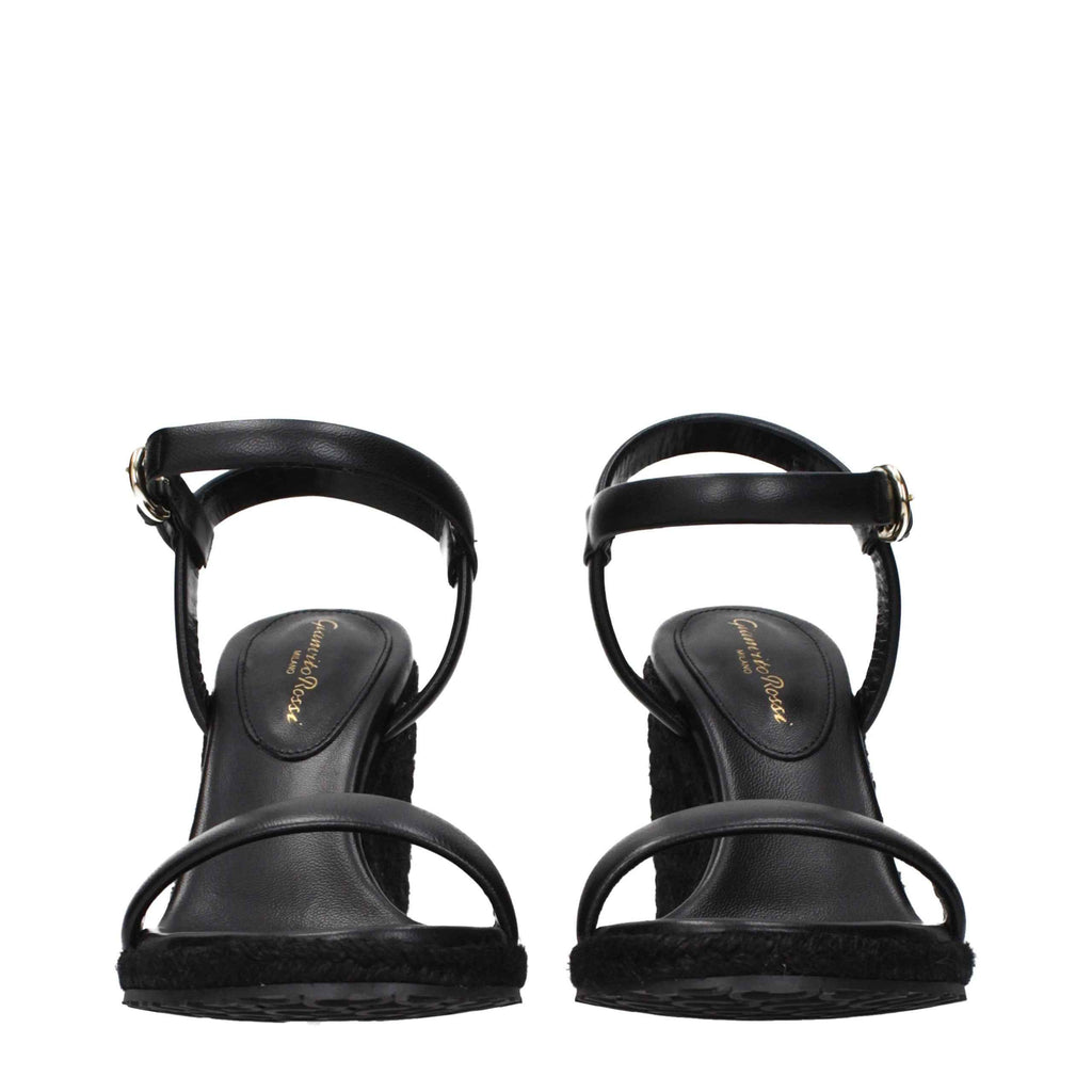 Gianvito Rossi Black Leather Wedge Sandals