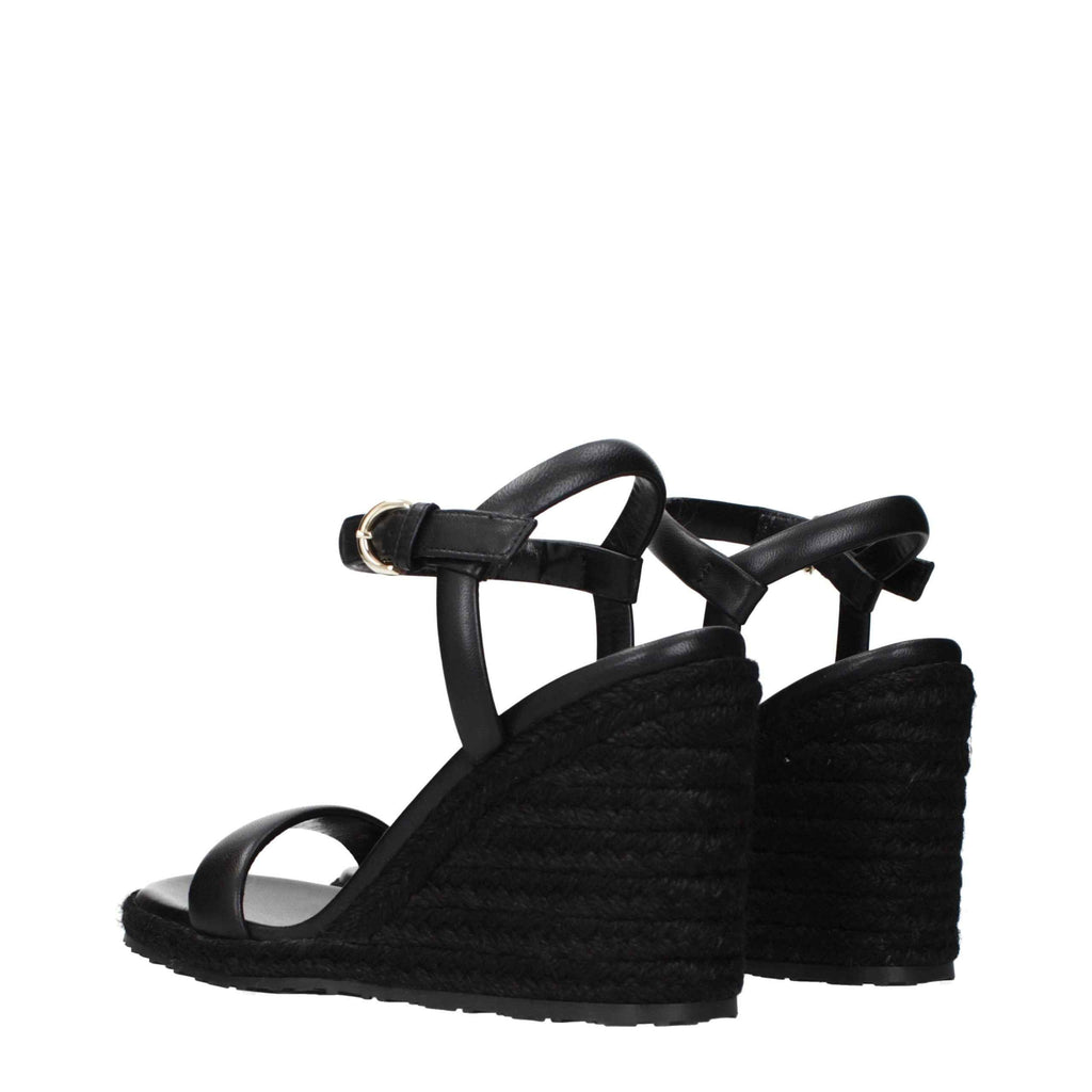 Gianvito Rossi Black Leather Wedge Sandals