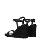 Gianvito Rossi Black Leather Wedge Sandals