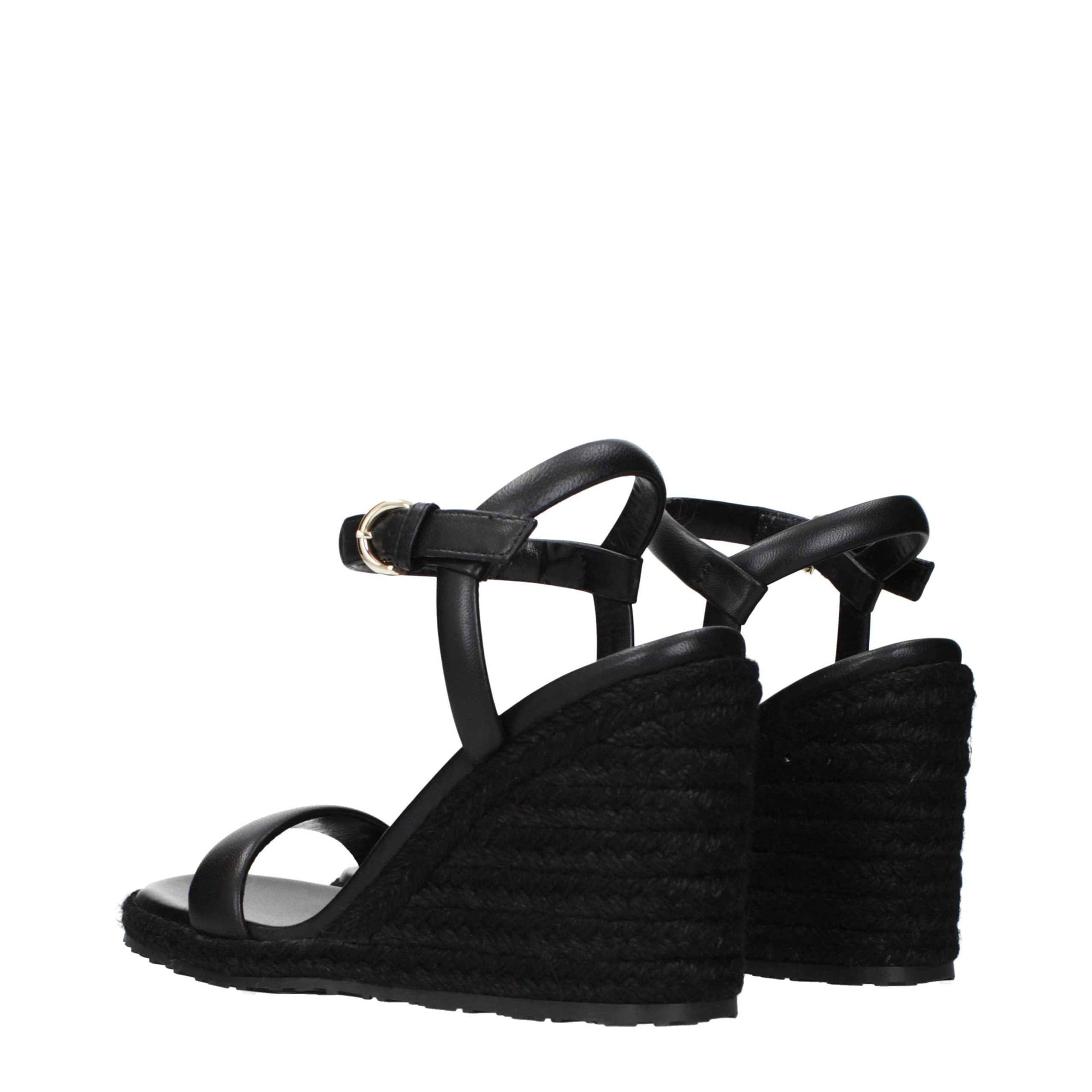 Gianvito Rossi Black Leather Wedge Sandals