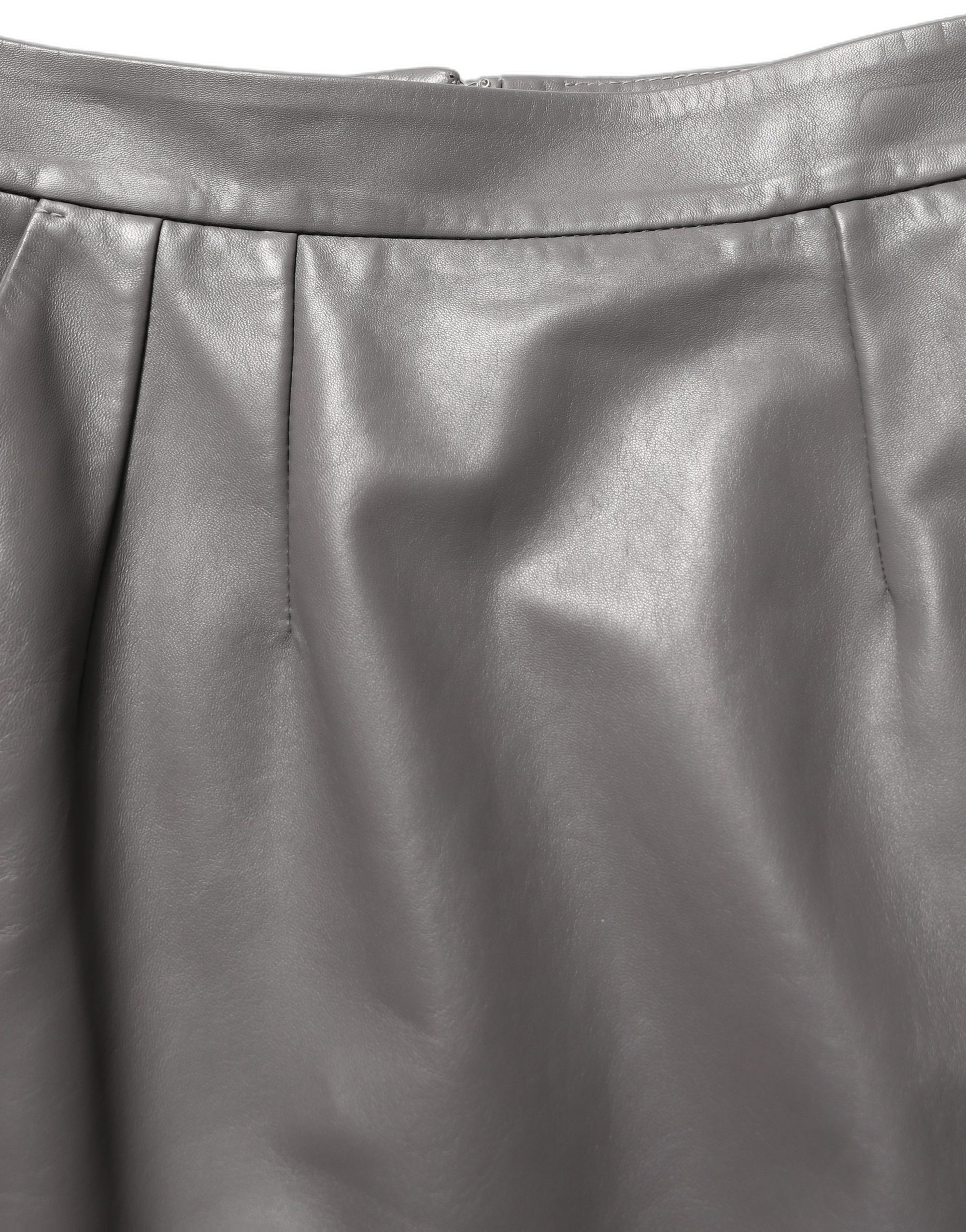 Dolce & Gabbana Gray Leather High Waist Pencil Cut Midi Skirt