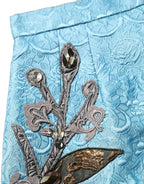 Dolce & Gabbana Blue Jacquard Embroidered A-line Midi Skirt