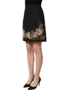 Dolce & Gabbana Black Floral Macramé High Waist A-line Skirt