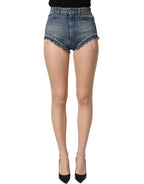 Dolce & Gabbana Blue Cotton High Waist Denim Hotpants Shorts
