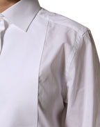 Dolce & Gabbana White Cotton Tuxedo Bib Long Sleeve Dress Shirt
