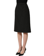 Dolce & Gabbana Black Pinstriped HighWaist Pencil Cut Skirt
