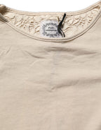 PINK MEMORIES Beige Cotton Lace Detailing Round Neck Top