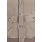 Brunello Cucinelli Beige Calf Leather Bos Taurus Leather Jacket