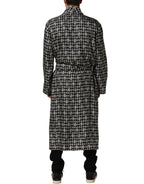 Dolce & Gabbana Black White Silk Men Wrap Robe Coat Jacket
