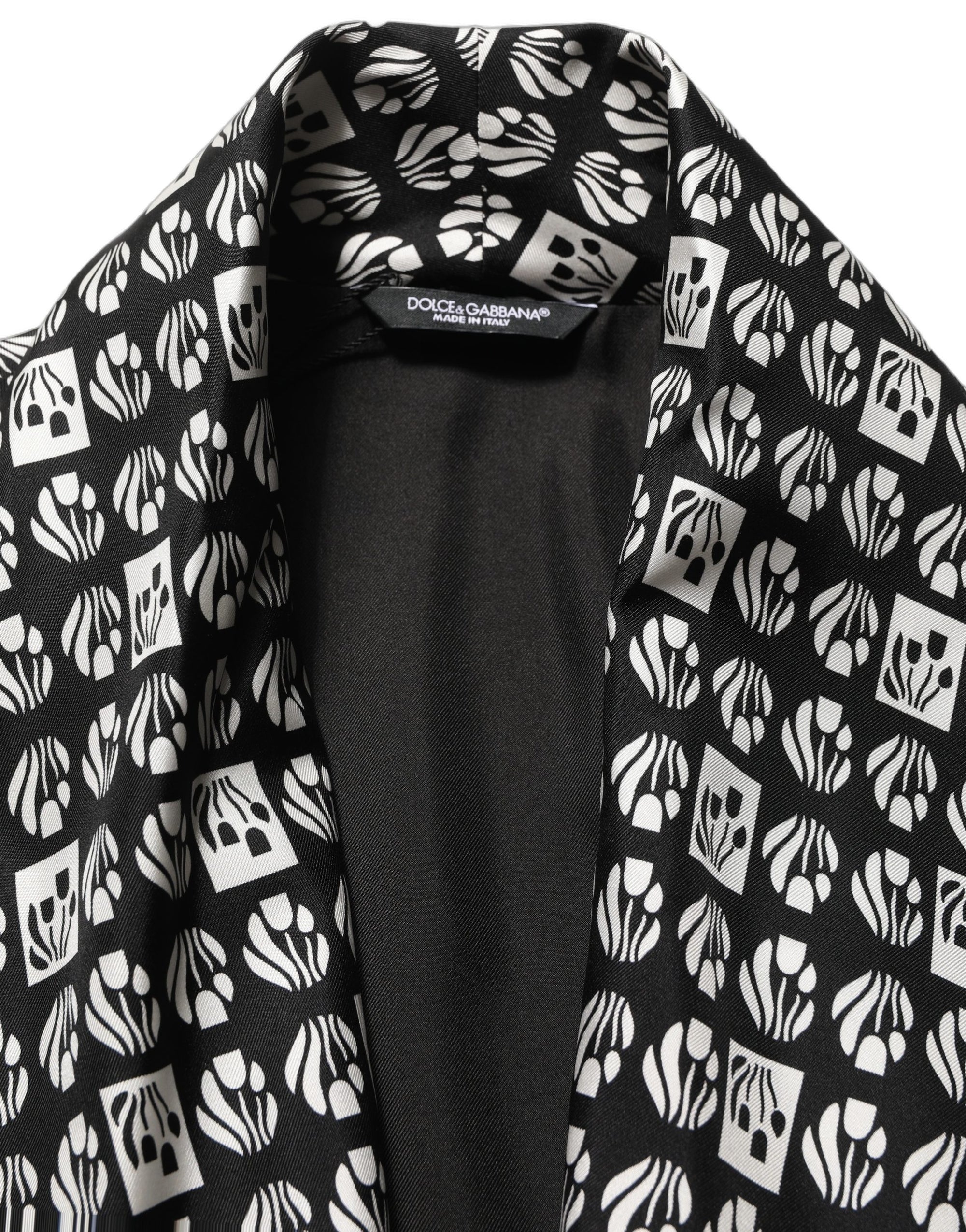Dolce & Gabbana Black White Silk Men Wrap Robe Coat Jacket