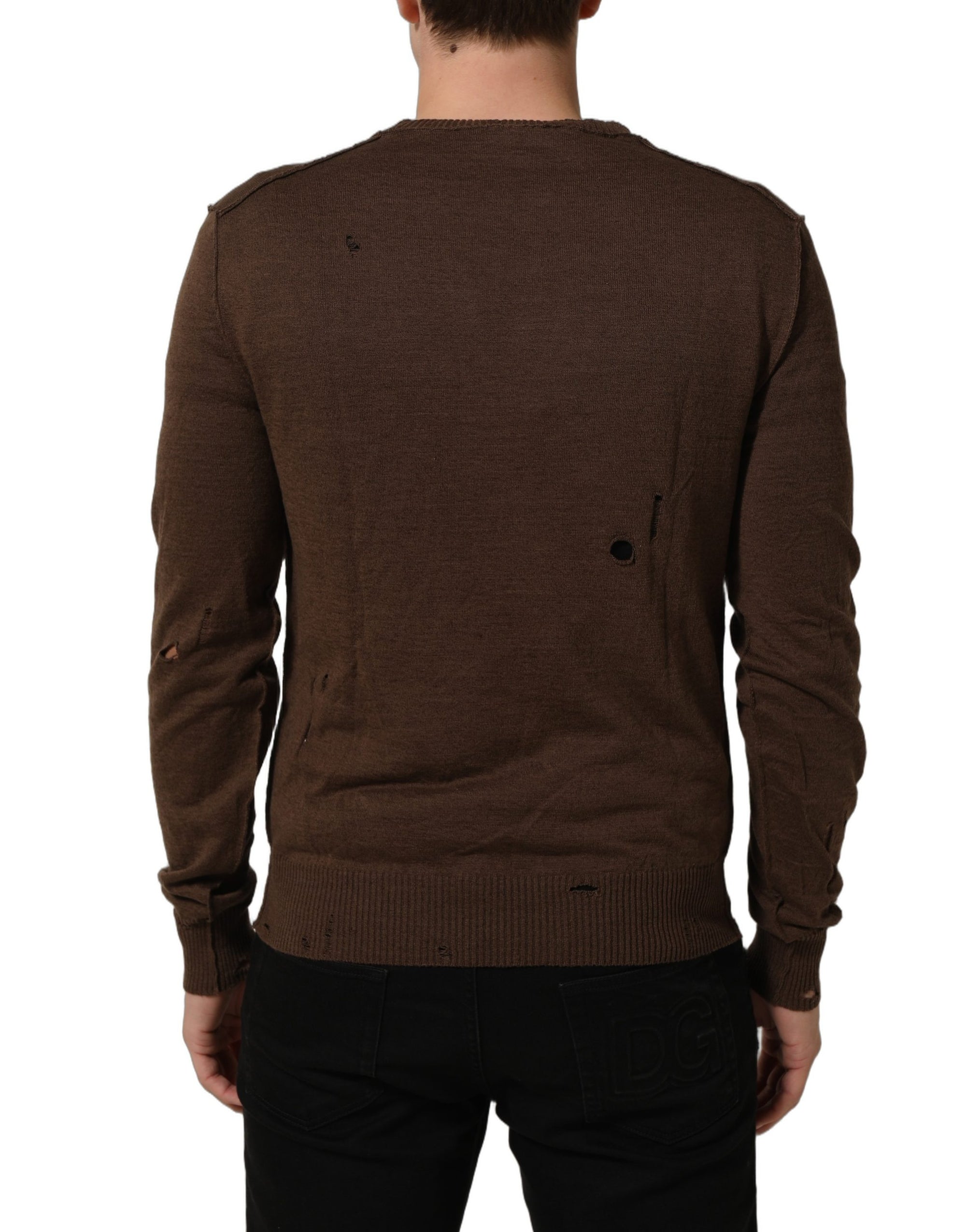 Dolce & Gabbana Brown Flax Buttoned V-neck Pullover Sweater