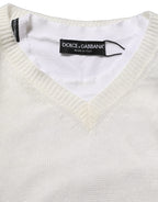 Dolce & Gabbana White Flax CrewNeck Layered Pullover Sweater