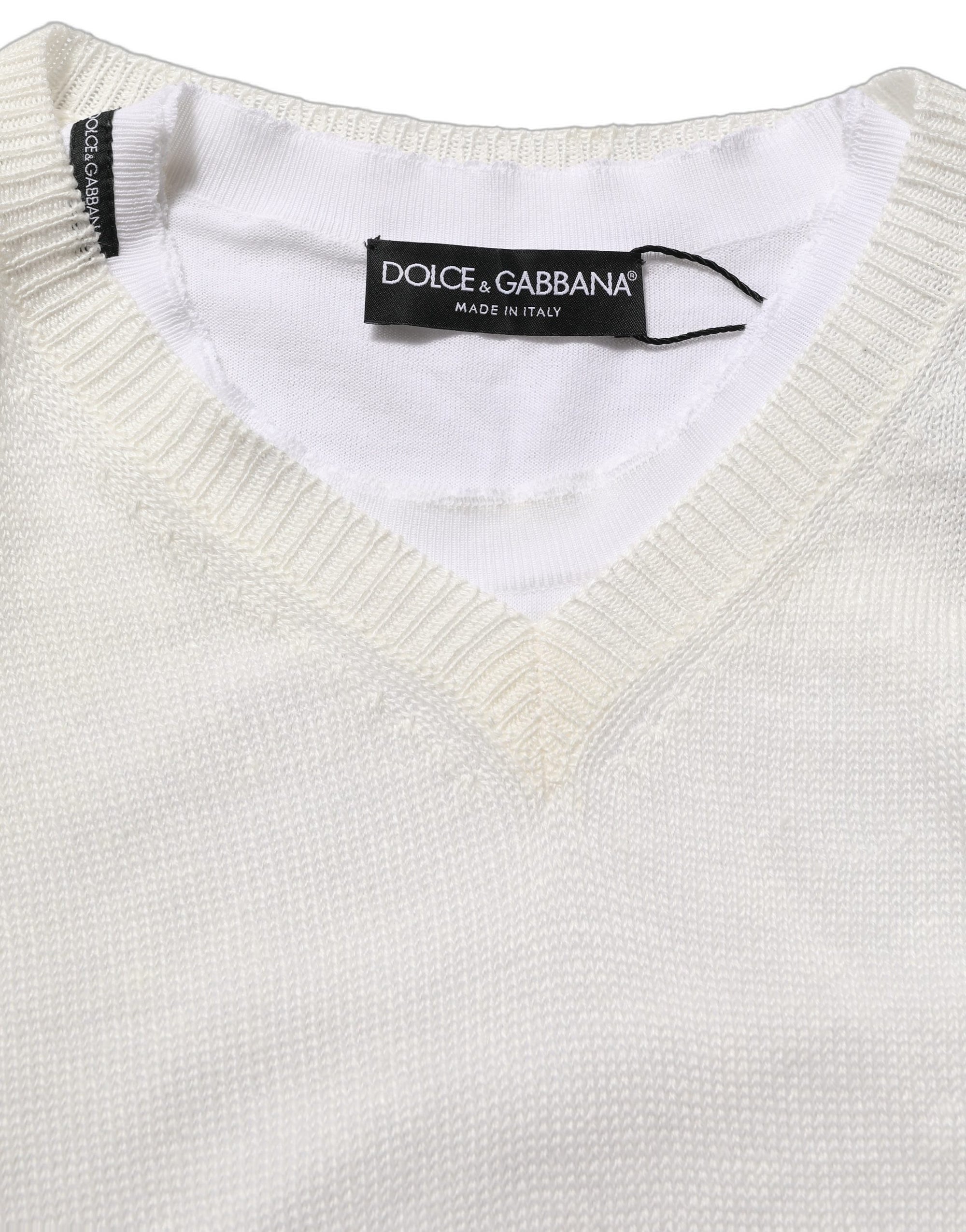 Dolce & Gabbana White Flax CrewNeck Layered Pullover Sweater