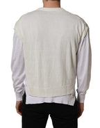 Dolce & Gabbana White Flax CrewNeck Layered Pullover Sweater