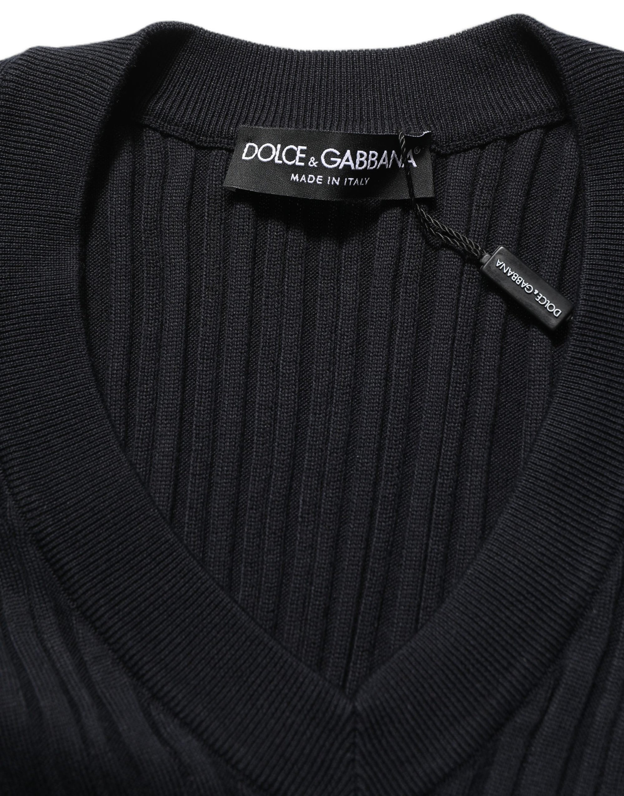 Dolce & Gabbana Black Silk Blend V-neck Pullover Men Sweater