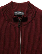 Dolce & Gabbana Burgundy Wool Half Zip Men Pullover Sweater