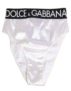 Dolce & Gabbana White Satin High-Waist Brief Logo Women Underwear