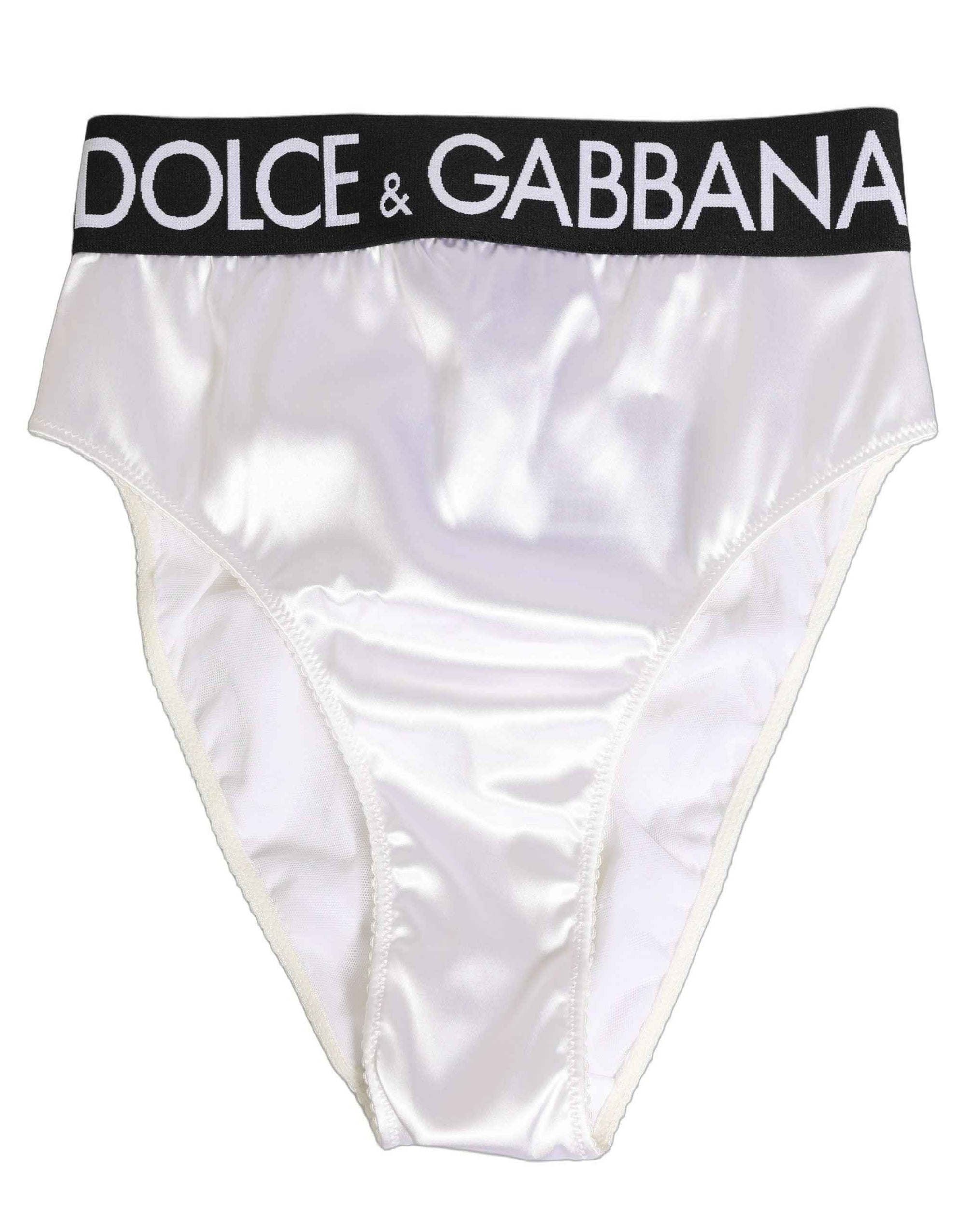 Dolce & Gabbana White Satin High-Waist Brief Logo Women Underwear