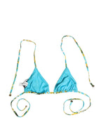 Dolce & Gabbana Blue Floral Print Nylon Halter Bikini Top Swimwear
