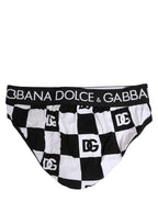 Dolce & Gabbana Black White Logo Checkered Midi Brief Underwear