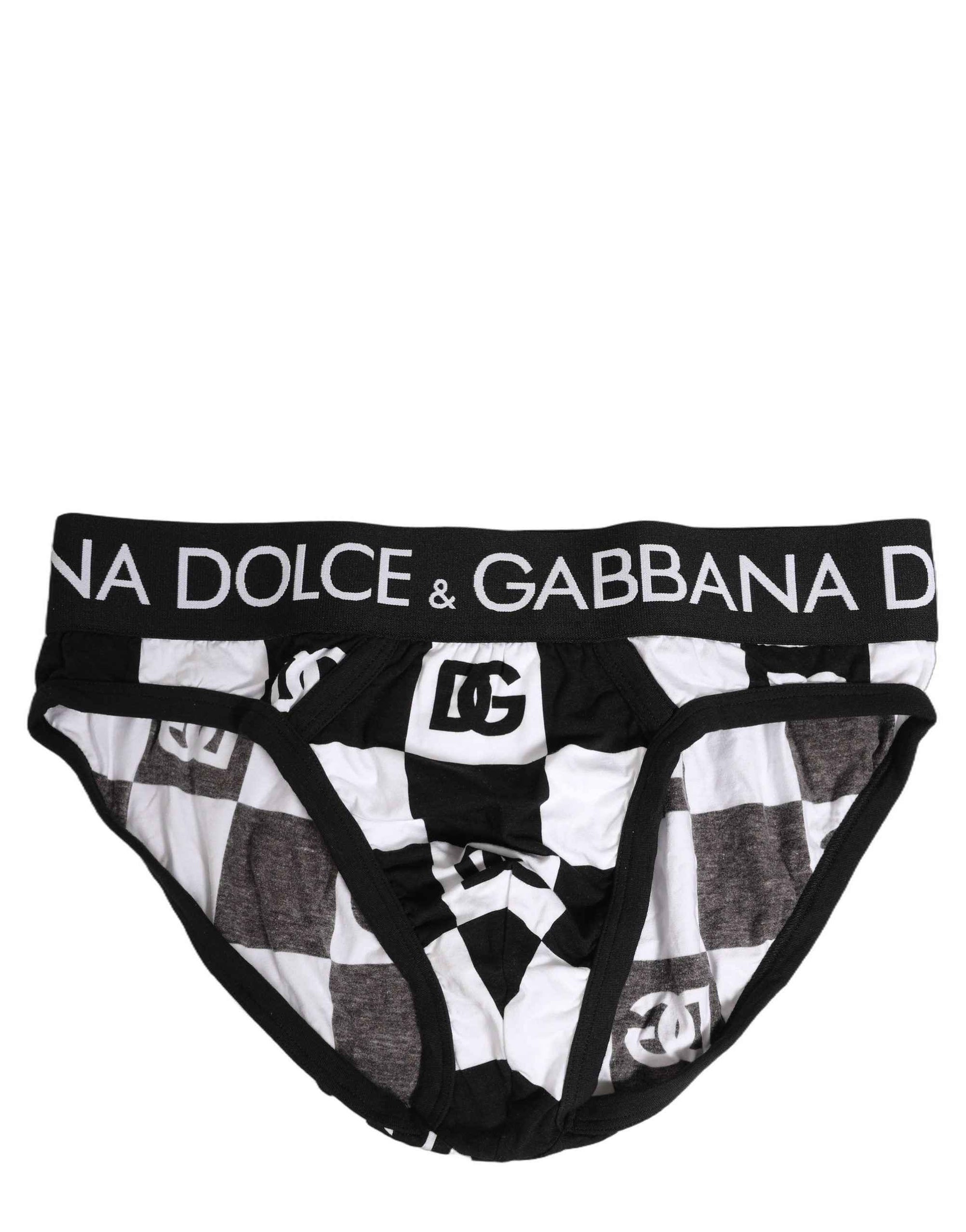 Dolce & Gabbana Black White Logo Checkered Midi Brief Underwear