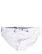 Dolce & Gabbana White Stretch Drawstring Swim Brief Swimwear