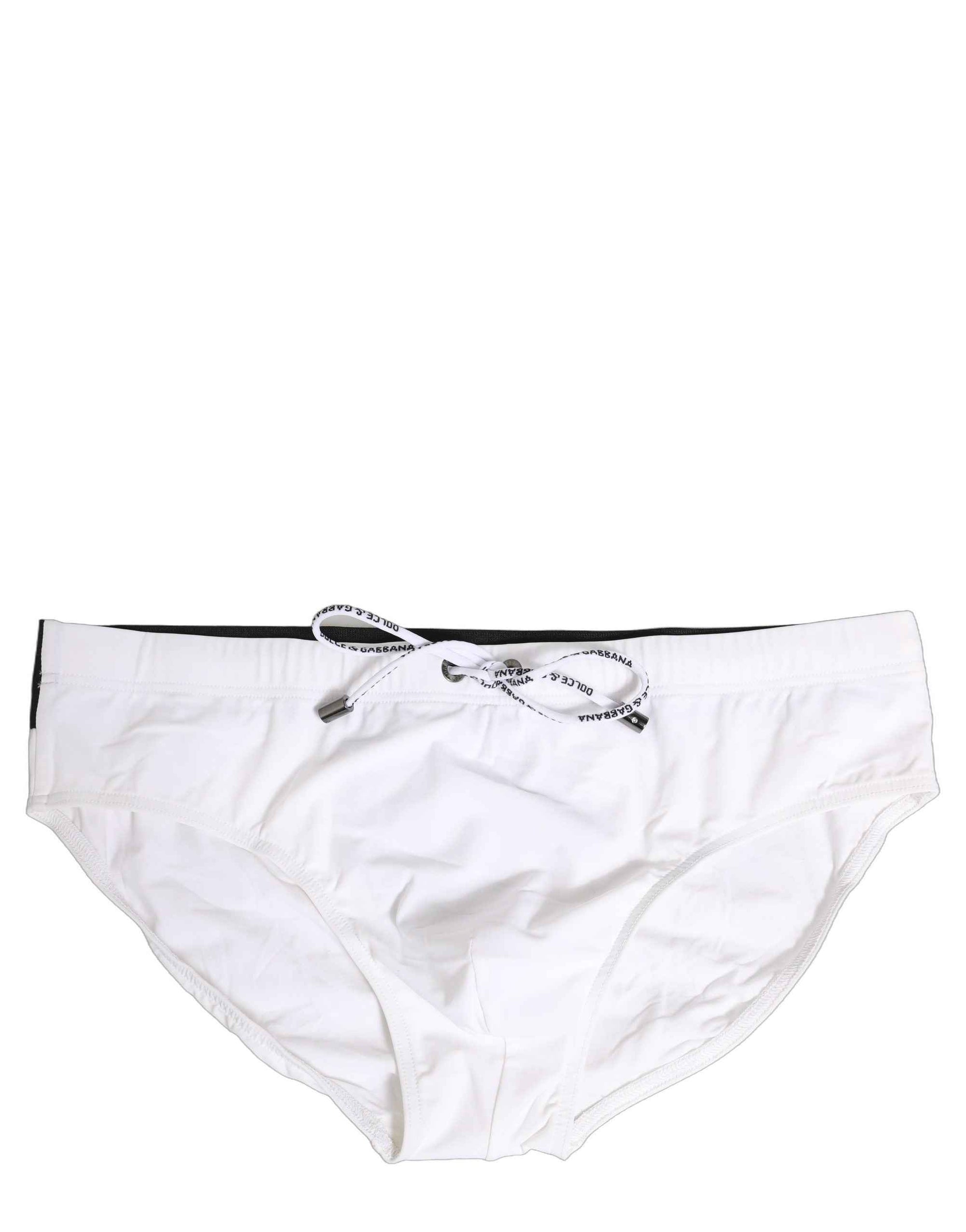 Dolce & Gabbana White Stretch Drawstring Swim Brief Swimwear