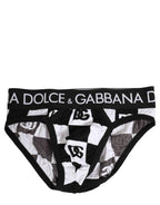 Dolce & Gabbana Black White Logo Checkered Midi Brief Underwear
